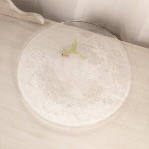 Vintage LE Smith Large Clear Glass Hummingbird Platter Plate Spring Home Decor